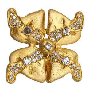 Pallas Rhinestone Four Leaf Flower Brooch Pin Gold Tone Vintage